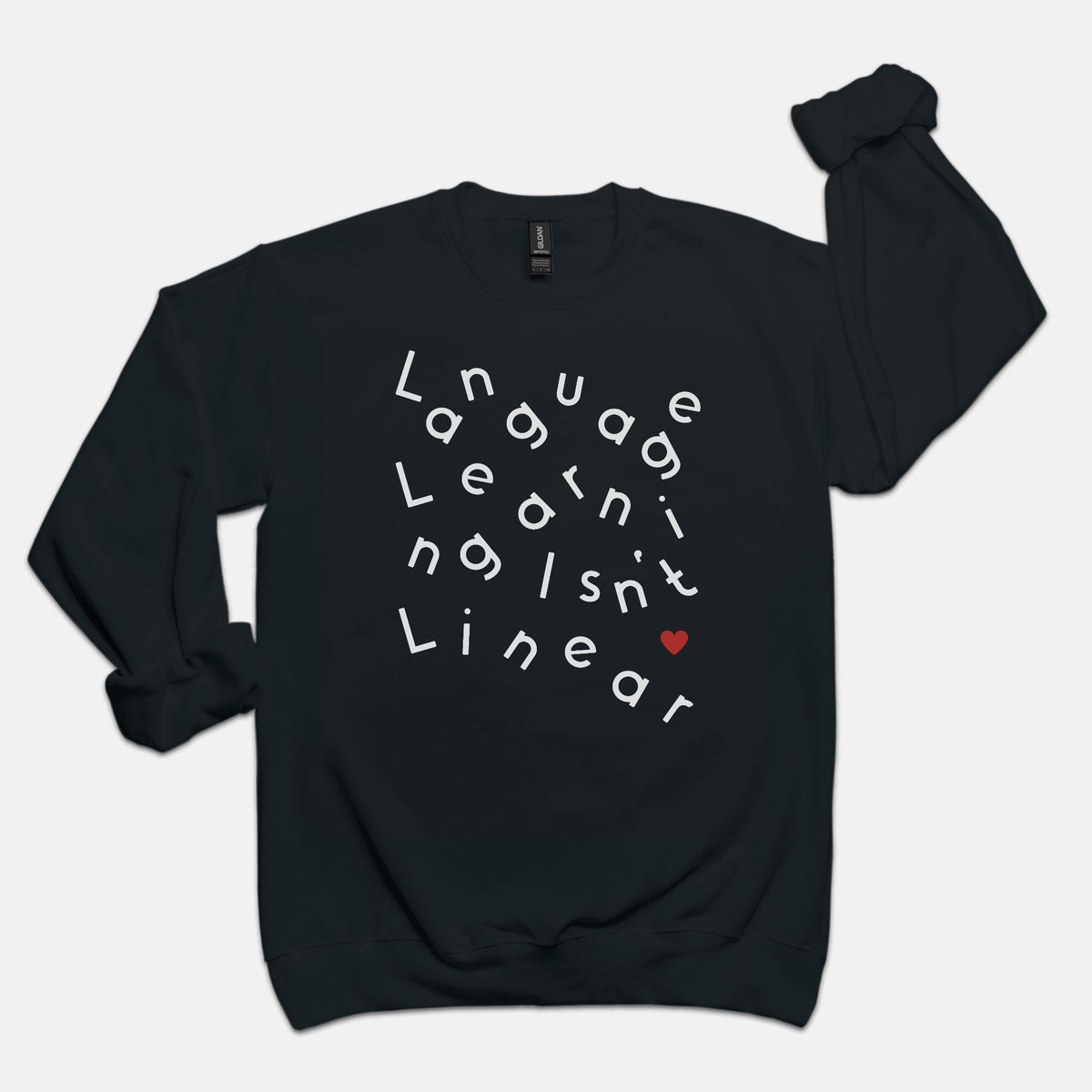 Language Isn't Linear Crewneck Sweatshirt | Gilden 18000 Unisex | ES: Teacher Appreciation