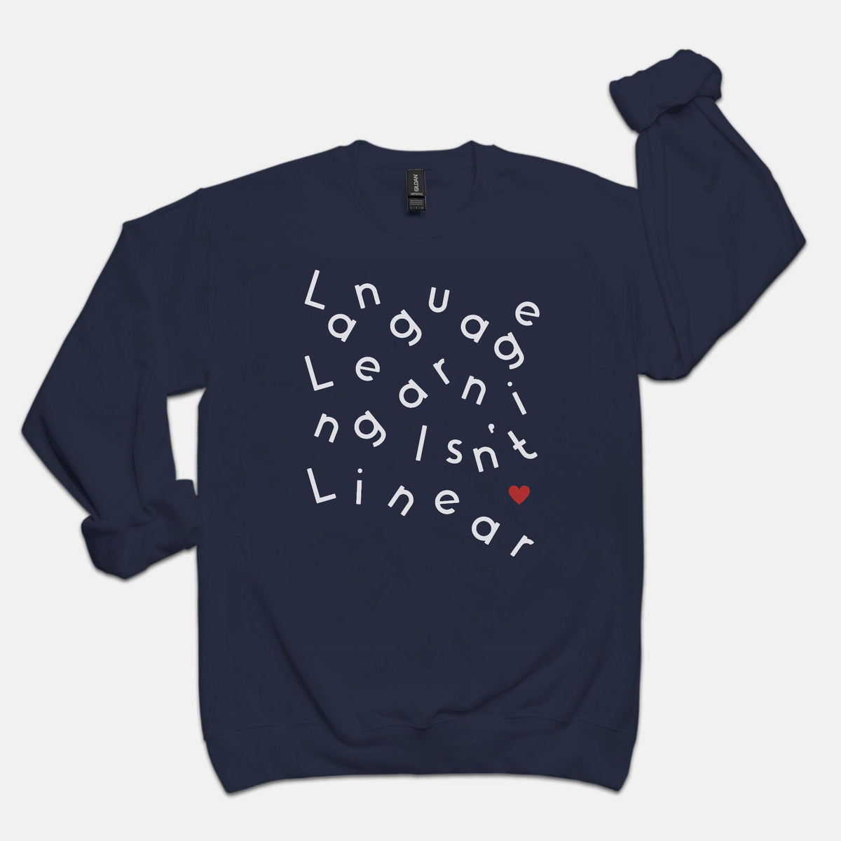 Language Isn't Linear Crewneck Sweatshirt | Gilden 18000 Unisex | ES: Teacher Appreciation